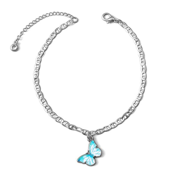 Butterfly Blue with Silver Ankle Bracelet - Picture 1 of 7